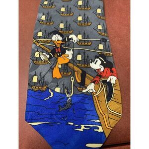 Disney Unlimited Nautical Necktie Mickey Mouse Donald Duck Novelty Tie Fishing